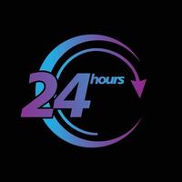 icono de 24 horas. Icono de trabajo de 24 horas. 24 horas 7 días. Diseño vectorial a tiempo completo.