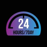 icono de 24 horas. Icono de trabajo de 24 horas. 24 horas 7 días. Diseño vectorial a tiempo completo. vector