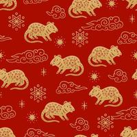 Chinese traditional Zodiac signs mouse seamless pattern. Oriental ornament vector