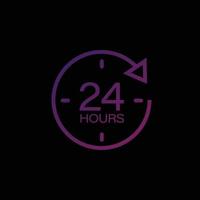 icono de 24 horas. Icono de trabajo de 24 horas. 24 horas 7 días. Diseño vectorial a tiempo completo. vector