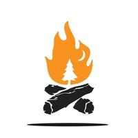 campamento quemando fogata con llama para diseño de campamento o estampado de camiseta