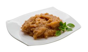 Pollock roe on the plate and white background photo