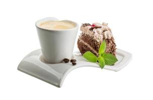 Coffee with cake on white background photo