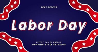 text effect saying labor day on red and blue background with star ornament vector