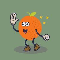 Wink eyes Orange with happy face expression and high five hand. vector