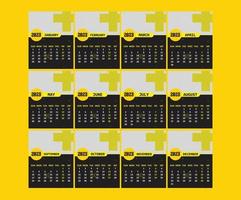 Yearly Calendar 2023 Print Ready Eps Vector Template, 12 Months Calendar.