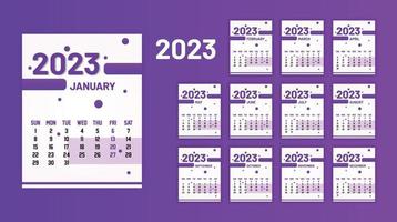 calendario anual 2023 plantilla vectorial eps lista para imprimir, calendario de 12 meses. vector