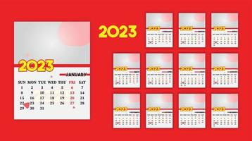 calendario anual 2023 plantilla vectorial eps lista para imprimir, calendario de 12 meses. vector