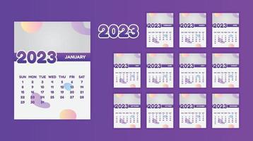 calendario anual 2023 plantilla vectorial eps lista para imprimir, calendario de 12 meses. vector