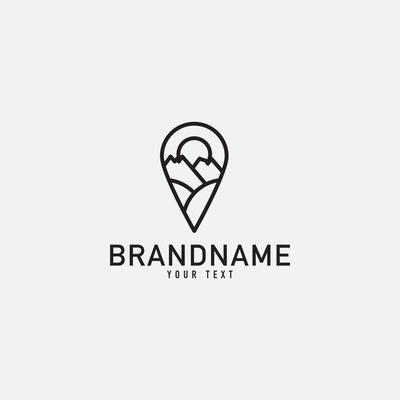 Pin Coffee and Landscape Logo. Minimalist Vector Logo Design Template Element