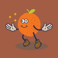 Wink eyes Orange with smiling face expression sticker. vector