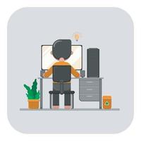 Illustration of a male graphic design freelancer is working at home excitedly,vector design vector