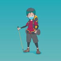 genial personaje juvenil aventurero con máscara de protección antivirus, diseño vectorial vector