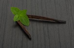 Vanilla on wooden background photo