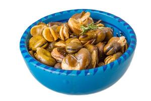 Broad beans in a bowl on white background photo