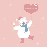 lindo y encantador oso dibujado a mano sosteniendo globo y anillo de corazón, feliz día de san valentín, concepto de amor, diseño de vestuario de personaje de dibujos animados de ilustración vectorial plana vector