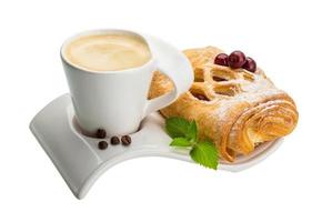 Coffee with pastry on white background photo