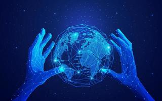 wireframe hand holding world vector