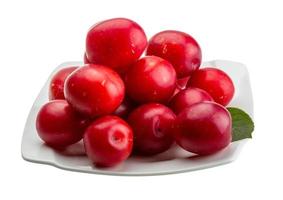 Damson plum on the plate and white background photo