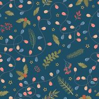 Vector modern seamless pattern with colorful hand draw illustration of Christmas decorations holly. Wallpaper, textile print, fills, web page, surface textures, wrapping paper, design of presentation