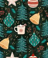 Vector seamless pattern with colorful illustrations of Christmas items. Use it for textile print, pattern fills, web page, wrapping paper, design of presentation and other graphic design