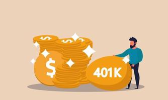 401k money account and gold egg ira with coin. Retiree increase profit and save budget loan vector illustration concept. Investment income and growth finance market. Deposit dollar earning business