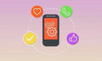 The process of developing a mobile application concept vector flat illustration design