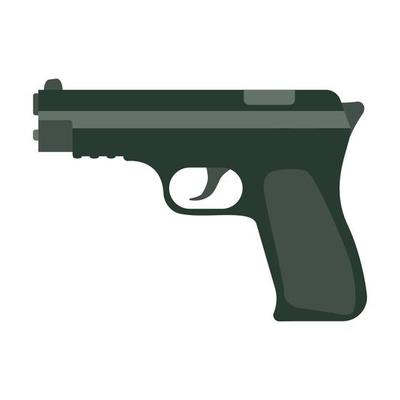Pistol gun weapon vector illustration black crime handgun. War pistol trigger icon bullet. Isolated danger military army firearm ammunition silhouette symbol. Police arm hand element caliber drawing