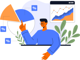 data analys begrepp illustration. platt vektor design statistisk och data analys för företag finansiera investering begrepp. tar del i företag aktiviteter png