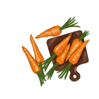 carrots with leaves on cutting board png