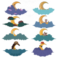 Moon set, cartoon style png