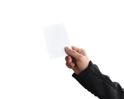 Hand holding white paper isolated. dicut photos png
