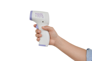 Hand holding digital infrared thermometer png