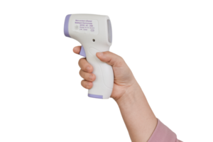 Hand holding digital infrared thermometer Isolated png