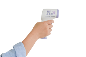 Hand holding digital infrared thermometer Isolated png