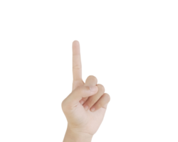 primo piano donna asiatica 15-20 anni mostra mano numero uno dito, segno braccio e mano isolati su sfondo bianco spazio copia linguaggio dei simboli png