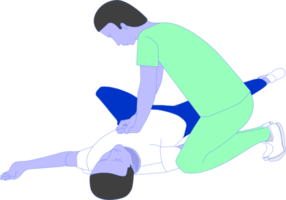 the physician man wear green clothe take heart pumping CPR the patient. png