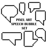 White speech bubbles with black pixel art set. Funny conversation conversation icons pixelated vector illustration