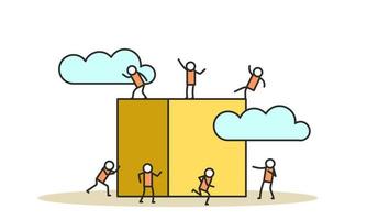 Business teamwork person vector illustration concept. Success team ambition man and woman uphill cube. Office group partnership company. Leader businessman work cooperation together. Union job human