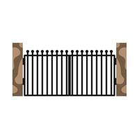 Gate with iron fence door and metal cartoon manor decoration. Front entrance from ironwork grid vector illustration. Old lattice wrought and classic frame ornament for park. Security steel structure