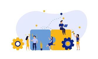 Puzzle team work vector illustration concept partner. Partnership teamwork business people collaboration together vector design. Concept jigsaw part solution group connect. Cooperation strategy idea