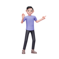 Ilustración de personajes en 3d de un hombre casual que señala con el dedo a un lado el espacio de la copia, recomendando algo con la mano izquierda y la mano derecha con el dedo ok png