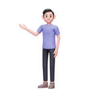 3D-Charakterillustration Lässiger Mann, der die Hand zeigt, um den Raum mit den rechten Händen zu kopieren, oder einladende Geste png