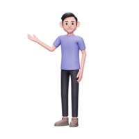 3d personaggio illustrazione casuale uomo mostrando mano per copia spazio con giusto mani, o accogliente gesto png