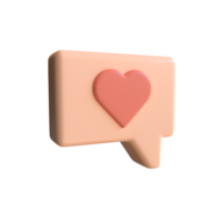 Bocadillo de diálogo de representación 3d con color pastel suave de corazón, ilustración del concepto de San Valentín 3d png