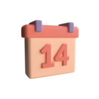 3D render 14 de fevereiro ícone de calendário do dia dos namorados com cor pastel, ilustração do conceito de dia dos namorados 3d png