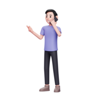 3d character illustration expressive and enthusiastic casual man on the phone talking about interesting things with a cell phone in his hand png