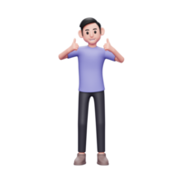 3D character illustration Cheerful man dressed in trendy shirts showing two thumbs up give appreciation, good job png