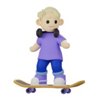 3D Boy Character Playing Skateboard png