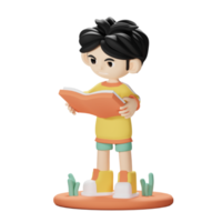 3D Character reading book png